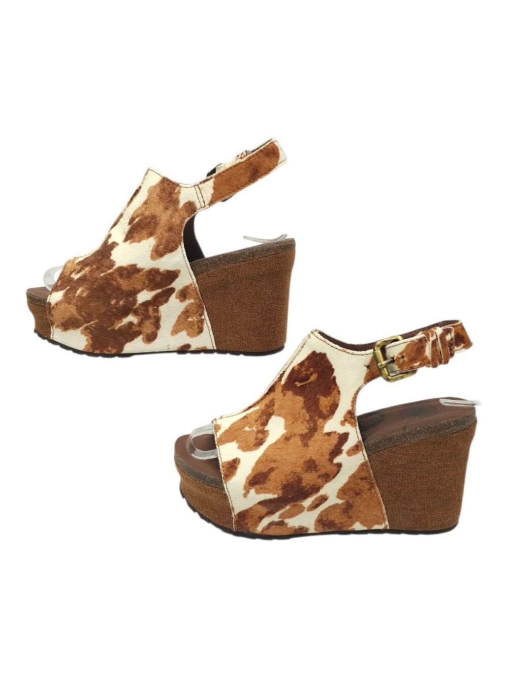 OTBT Jaunt Platform Wedge Sandals Womens Size 6 Cow Print Brown Cream Slingback